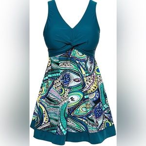 Plus size padded high waisted swimdress 3X